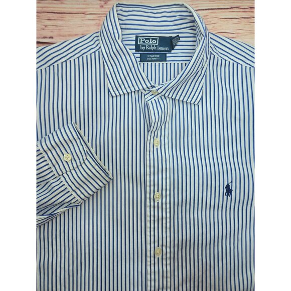 Polo Ralph Lauren Stanton Custom Fit Mens Dress Shirt XL Blue Striped - Picture 4 of 7